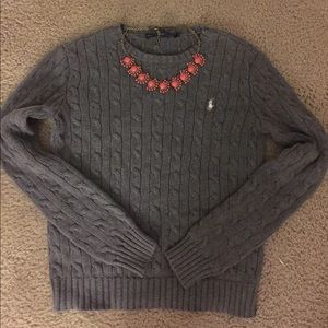 Ralph Lauren grey cotton cable knit sweater